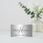 Makeup monogram script zilveren metalen folie visitekaartje (Staand voorkant)