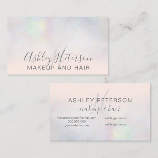 Makeup monogram typografie blauw roze pareel nacre visitekaartje (Voorkant / Achterkant)