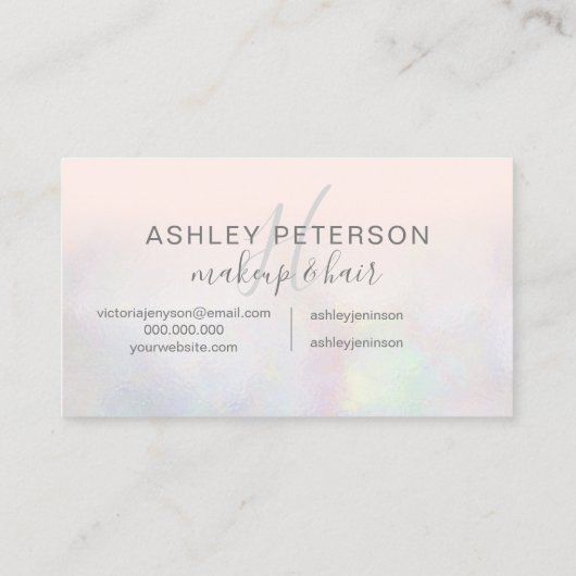Makeup monogram typografie blauw roze pareel nacre visitekaartje (Achterkant)