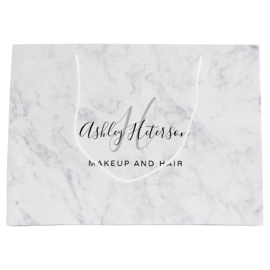 Makeup monogram wit marmer script typografie groot cadeauzakje (Voorkant)