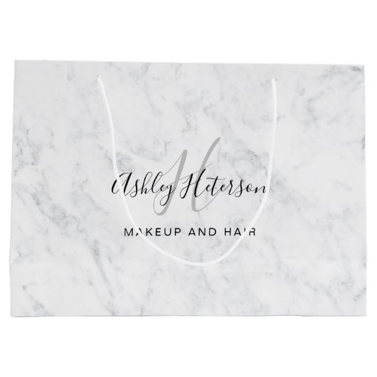 Makeup monogram wit marmer script typografie groot cadeauzakje (Achterkant)