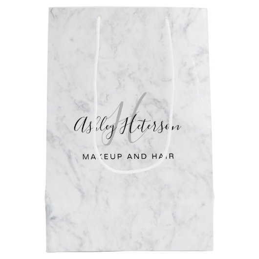 Makeup monogram wit marmer script typografie medium cadeauzakje (Achterkant)