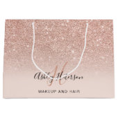 Makeup monogram zwart roos goud glitter script groot cadeauzakje (Voorkant)