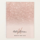 Makeup monogram zwart roos goud glitter script planner (Voorkant)