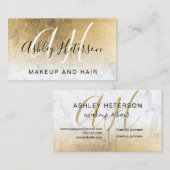 Makeup monogramed gold foil marble script visitekaartje (Voorkant / Achterkant)