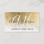 Makeup monogramed gold foil marble script visitekaartje (Voorkant)