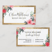 Makeup monogramme chic gold lijst floral script visitekaartje (Voorkant / Achterkant)