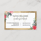 Makeup monogramme chic gold lijst floral script visitekaartje (Achterkant)