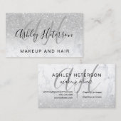 Makeup monogramme marble Silver Glitter script Visitekaartje (Voorkant / Achterkant)