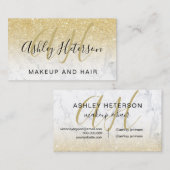 Makeup monogramme marmer chic gold glitter script visitekaartje (Voorkant / Achterkant)