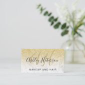 Makeup monogramme marmer chic gold glitter script visitekaartje (Staand voorkant)