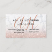 Makeup monogramme marmer roos gold glitter script visitekaartje (Achterkant)