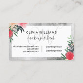 Makeup monogrammed Silver lijst floral script Visitekaartje (Achterkant)