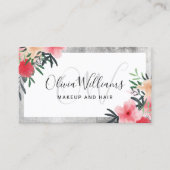 Makeup monogrammed Silver lijst floral script Visitekaartje (Voorkant)