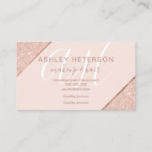 Makeup monogrammen roos goud glitter stripe roze visitekaartje (Achterkant)