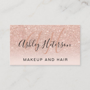 Makeup monogrammen script roos goud glitter blush visitekaartje