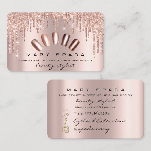 Makeup Nails Manicure Roos Spark Glitter Lux Visitekaartje (Voorkant / Achterkant)
