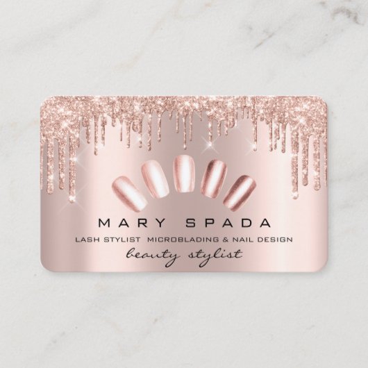 Makeup Nails Manicure Roos Spark Glitter Visitekaartje (Voorkant)