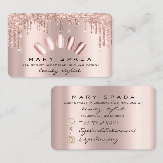 Makeup Nails Manicure Roos Spark Glitter Visitekaartje (Voorkant / Achterkant)