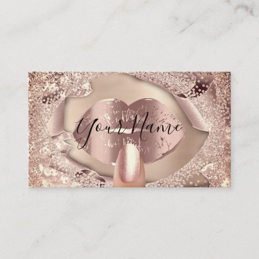 Makeup Nails Roos Gold Kiss Lips Glitter Visitekaartje (Voorkant)