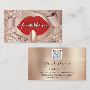 Makeup Nails Roos Gold Kiss Red Lips QR-code Visitekaartje