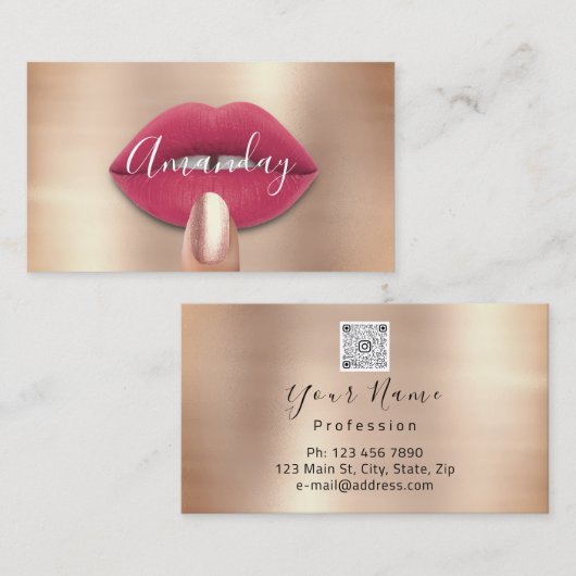 Makeup Nails Roos Roze Kus Lips Logo QR Code Visitekaartje (Voorkant / Achterkant)