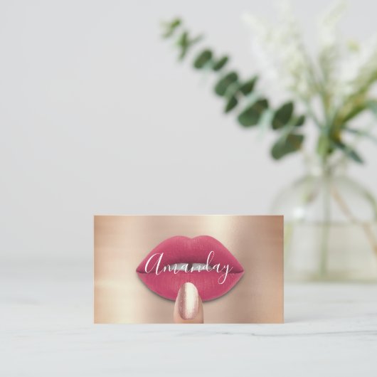 Makeup Nails Roos Roze Kus Lips Logo QR Code Visitekaartje (Staand voorkant)
