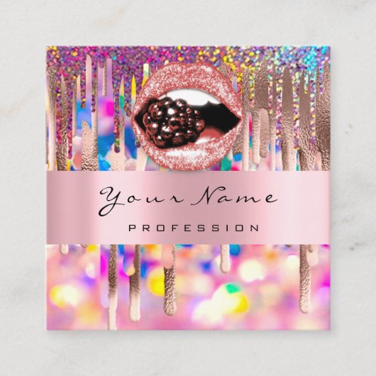 Makeup nails roze roze roodgraaf schrijft kus lips vierkante visitekaartje (Voorkant)