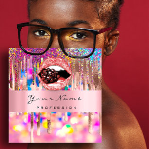 Makeup nails roze roze roodgraaf schrijft kus lips vierkante visitekaartje