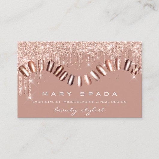 Makeup Nails Stylist Manicure Roos Gold Drip Spark Visitekaartje (Voorkant)