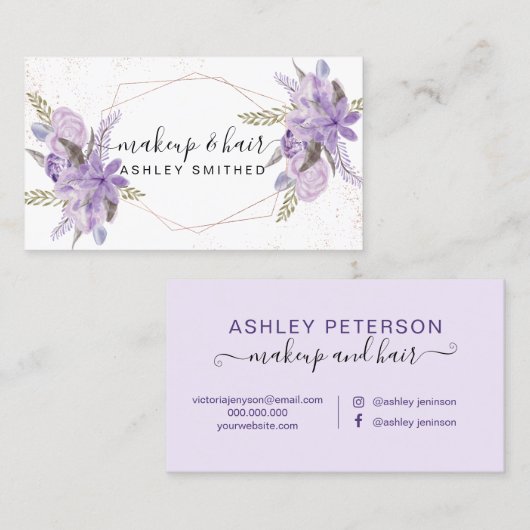 Makeup paarse waterverf roos goud lijst visitekaartje (Voorkant / Achterkant)