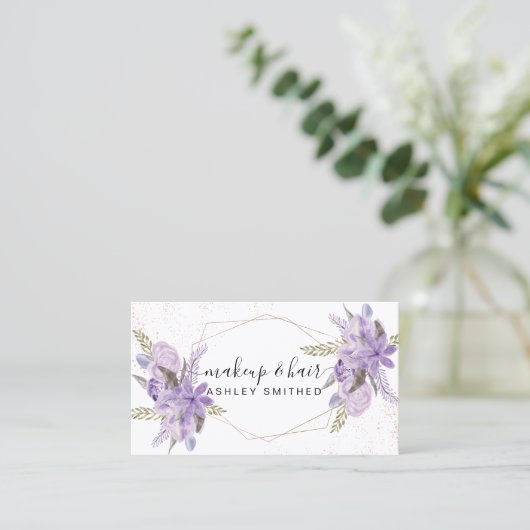 Makeup paarse waterverf roos goud lijst visitekaartje (Staand voorkant)