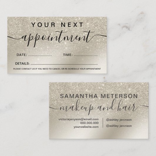 Makeup pareel glitter iory ombre goud metallic afsprakenkaartje (Voorkant / Achterkant)