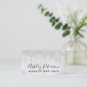 Makeup pareltypografie glitter zilver druppelt visitekaartje (Staand voorkant)