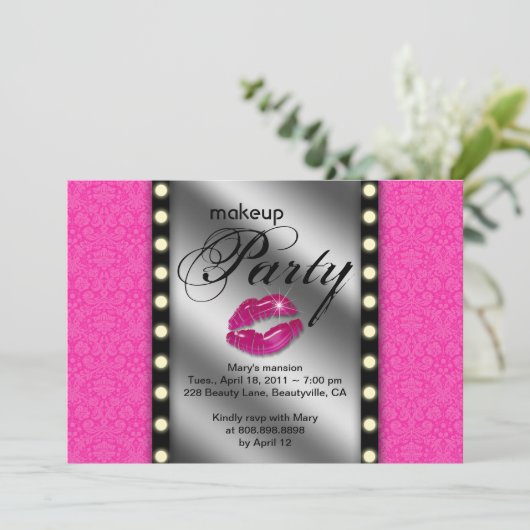 Makeup Party Invitation Advertisement Mirror Kaart (Staand voorkant)