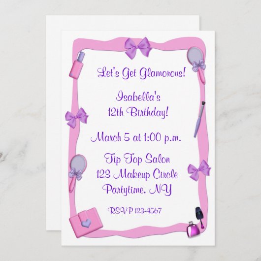 Makeup Party Invitation Kaart (Voorkant / Achterkant)