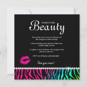 Makeup Party Invitation Zebra Rainbow Jewels Kaart (Achterkant)