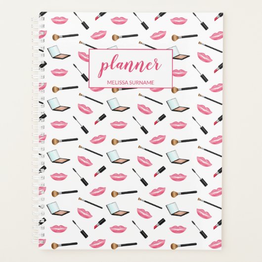 Makeup Patroon en Roze Lips Persoonlijke Naam Planner (Voorkant)