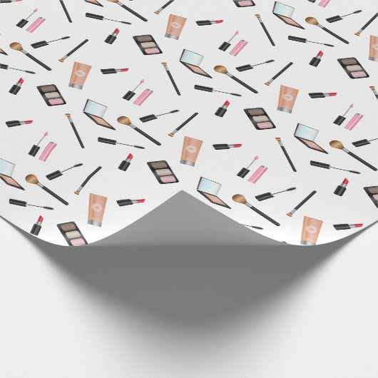Makeup patroon met lippenstift, Mascara, borstels, Cadeaupapier (Hoek)