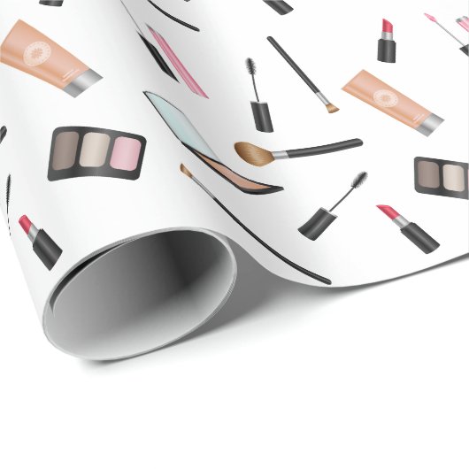 Makeup patroon met lippenstift, Mascara, borstels, Cadeaupapier (Rol Hoek)