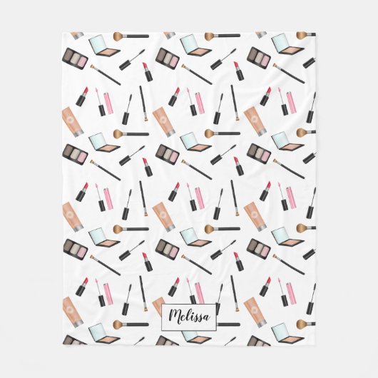 Makeup Patroon met Mascara, lipstick, enz. en naam Fleece Deken (Voorkant)