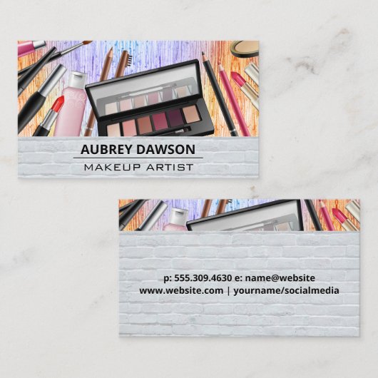 Makeup-penselen | Achtergrond van bakstenen Visitekaartje (Voorkant / Achterkant)