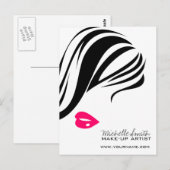Makeup Pictogram Vrouw gezicht in zwarte witte roz Briefkaart (Voorkant / Achterkant)