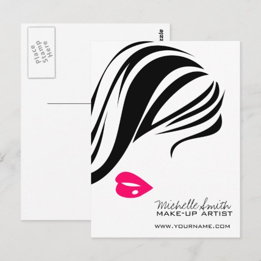 Makeup Pictogram Vrouw gezicht in zwarte witte roz Briefkaart (Voorkant / Achterkant)