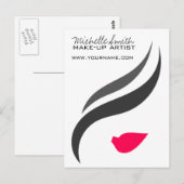 Makeup Pictogram Vrouw gezicht in zwarte witte roz Briefkaart (Voorkant / Achterkant)