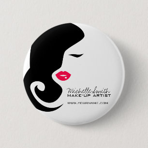 Makeup Pictogram Vrouw gezicht in zwarte witte roz Ronde Button 5,7 Cm
