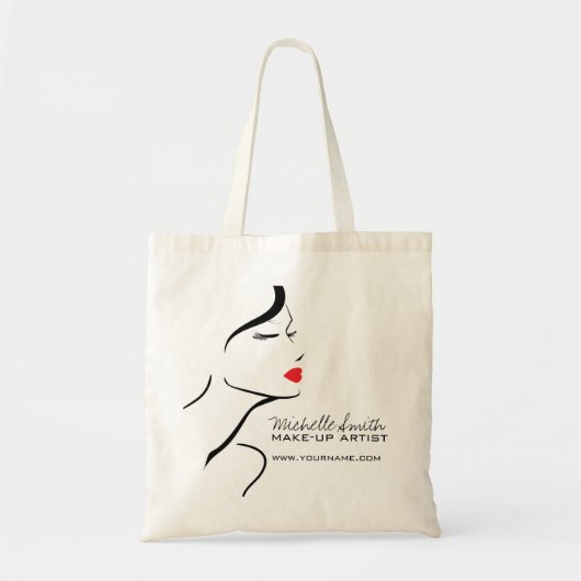 Makeup Pictogram Vrouw met zwarte witte rode lippe Tote Bag (Voorkant)