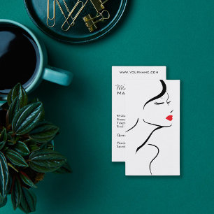 Makeup Pictogram Vrouw met zwarte witte rode lippe Visitekaartje