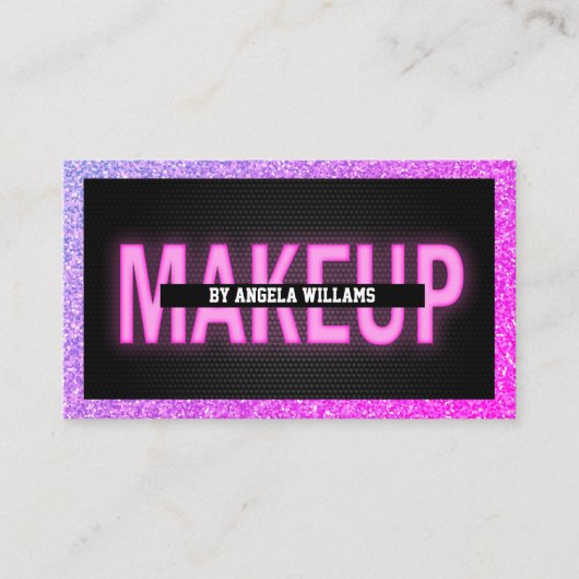 Makeup Pink Neon Rainbow Glitter Girly Beauly Visitekaartje (Voorkant)