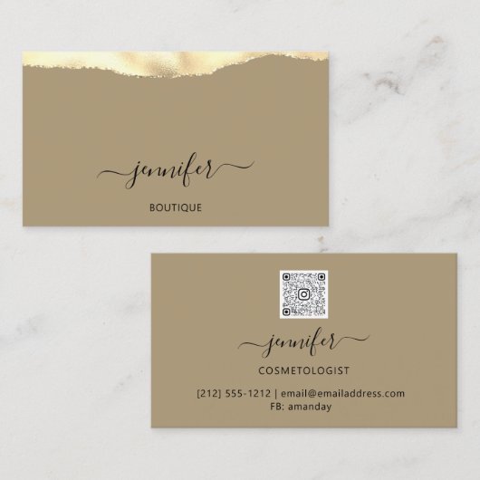 Makeup QR Code Powder Mustard Green Gold Visitekaartje (Voorkant / Achterkant)